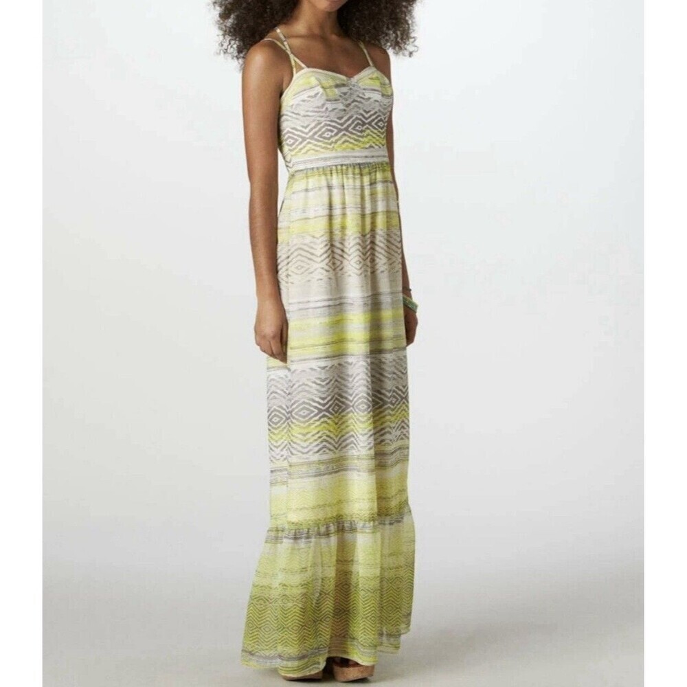 NOWT American Eagle Printed Corset Maxi Dress Sz M Yellow RARE